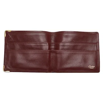 Pre-owned Cartier Red Color Leather Bill Wallet (bi-fold) ()