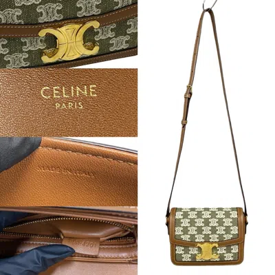 Pre-owned Celine Brown Khaki Leather Canvas Pochette Shoulder Bag ()