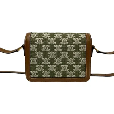 Pre-owned Celine Brown Khaki Leather Canvas Pochette Shoulder Bag ()