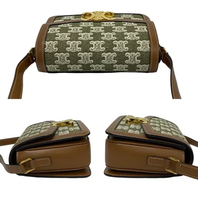 Pre-owned Celine Brown Khaki Leather Canvas Pochette Shoulder Bag ()