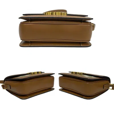 Pre-owned Celine Brown Khaki Leather Canvas Pochette Shoulder Bag ()