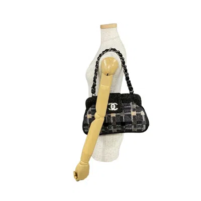 Pre-owned Chanel Beige Black Gray Tweed Leather Handbag Shoulder Bag ()