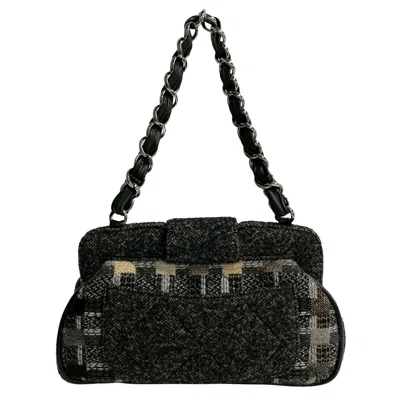 Pre-owned Chanel Beige Black Gray Tweed Leather Handbag Shoulder Bag ()