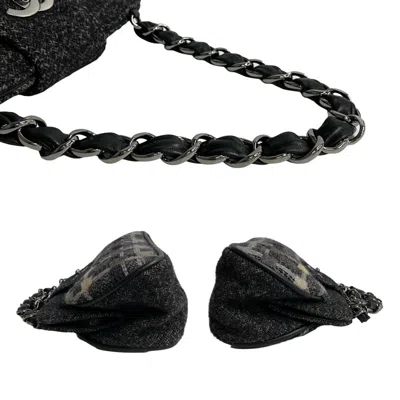 Pre-owned Chanel Beige Black Gray Tweed Leather Handbag Shoulder Bag ()