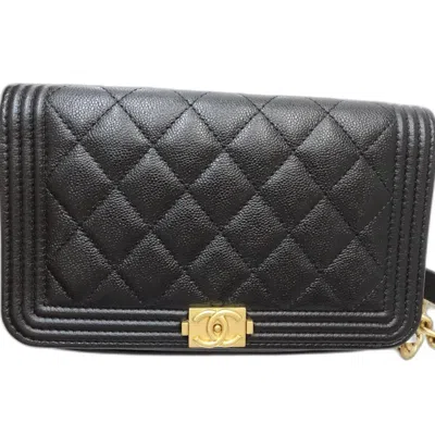Pre-owned Chanel Black Grained Calfskin Chain/shoulder Wallet ()