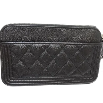 Pre-owned Chanel Black Grained Calfskin Chain/shoulder Wallet ()