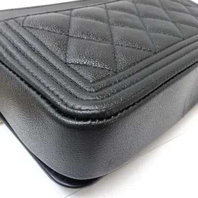 Pre-owned Chanel Black Grained Calfskin Chain/shoulder Wallet ()