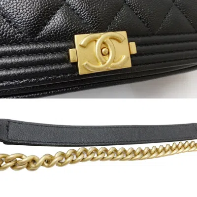 Pre-owned Chanel Black Grained Calfskin Chain/shoulder Wallet ()