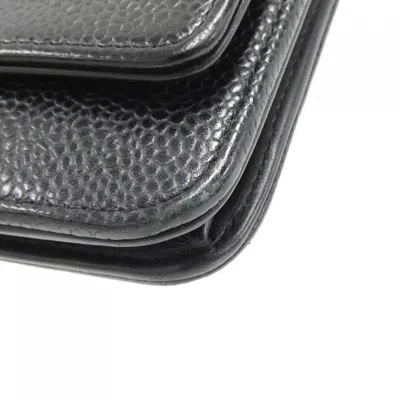 Pre-owned Chanel Black Grained Calfskin Chain/shoulder Wallet ()