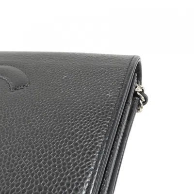 Pre-owned Chanel Black Grained Calfskin Chain/shoulder Wallet ()