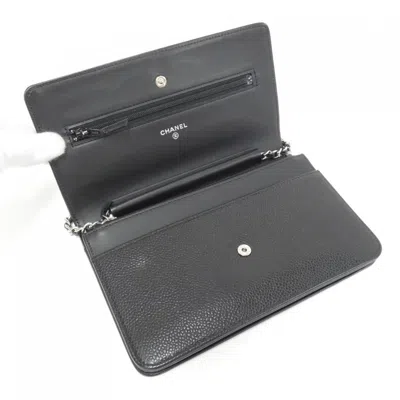 Pre-owned Chanel Black Grained Calfskin Chain/shoulder Wallet ()