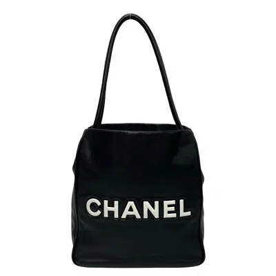 Pre-owned Chanel Black White Leather Handbag Shoulder Bag Tote Bag ()