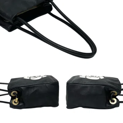 Pre-owned Chanel Black White Leather Handbag Shoulder Bag Tote Bag ()