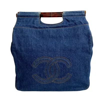 Pre-owned Chanel Blue Brown Denim Plastic Handbag Tote Bag ()