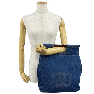 Pre-owned Chanel Blue Brown Denim Plastic Handbag Tote Bag ()