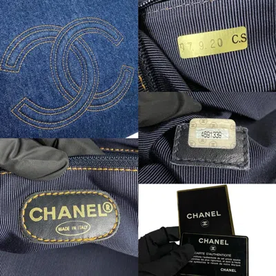 Pre-owned Chanel Blue Brown Denim Plastic Handbag Tote Bag ()
