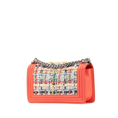 Pre-owned Chanel Boy  Multi-color Orange Tweed Leather Shoulder Bag ()