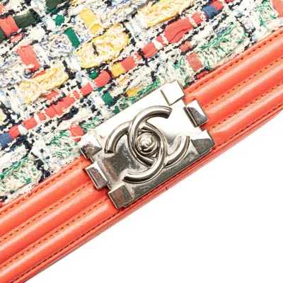 Pre-owned Chanel Boy  Multi-color Orange Tweed Leather Shoulder Bag ()
