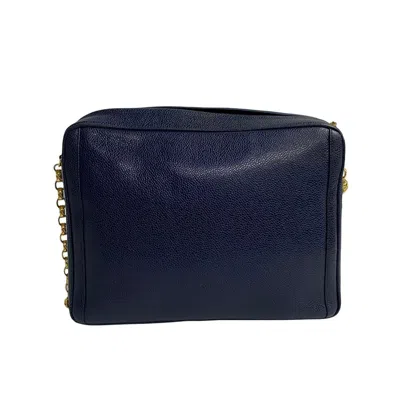 Pre-owned Chanel Navy Grained Calfskin Pochette Shoulder Bag ()