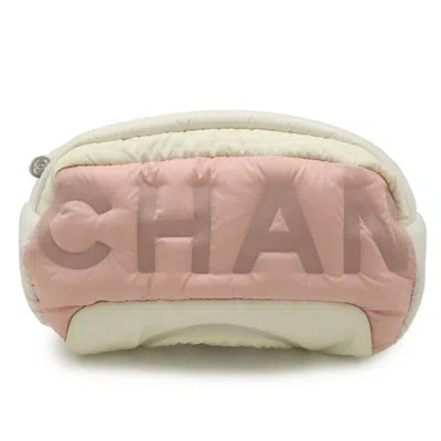 Pre-owned Chanel Pink White Nylon Fanny Pack Pouch Sling Bag ()
