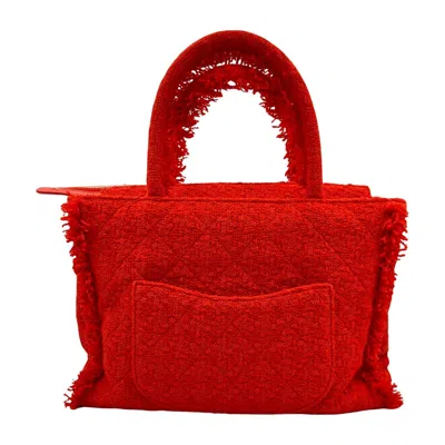 Pre-owned Chanel Red Color Tweed Tote Bag ()