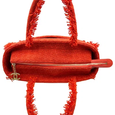 Pre-owned Chanel Red Color Tweed Tote Bag ()