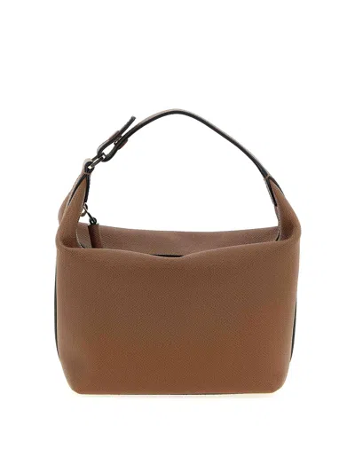 Valextra Mini Handbag Textured Finish Top Handle Adjustable Strap In Brown