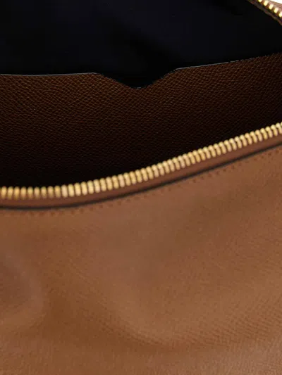 Valextra Mini Handbag Textured Finish Top Handle Adjustable Strap In Brown