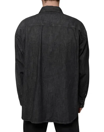 Dolce & Gabbana Black Logo Cotton Button Down Denim Men's Shirt In Black