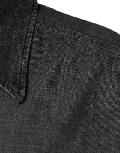 Dolce & Gabbana Black Logo Cotton Button Down Denim Men's Shirt In Black