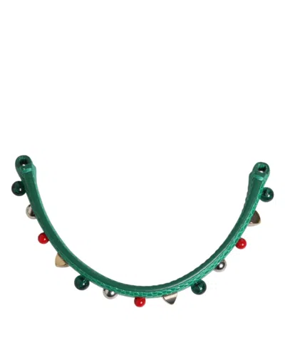 Dolce & Gabbana Green Embellished Leather Bag Handle Women Shoulder Women's Strap In Green