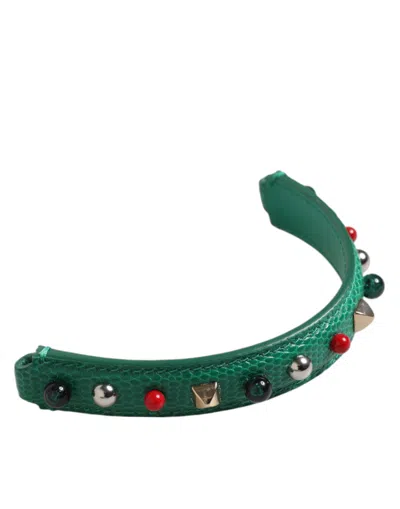 Dolce & Gabbana Green Embellished Leather Bag Handle Women Shoulder Women's Strap In Green