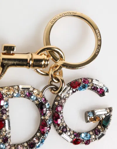 Dolce & Gabbana Multicolor Crystal Dg Logo Gold Keychain Charm Keyring In Gold