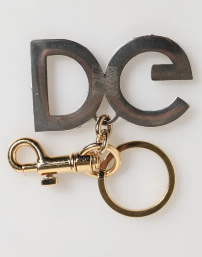 Dolce & Gabbana Multicolor Crystal Dg Logo Gold Keychain Charm Keyring In Gold