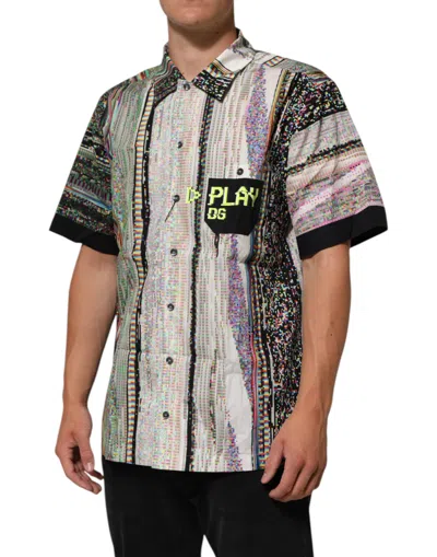 Dolce & Gabbana Multicolor Graphic Collared Casual Men's Shirt In Multi