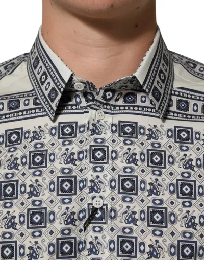 Dolce & Gabbana Multicolor Monkey Tie Print Gold Dress Shirt In Gray
