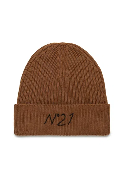 N°21 Wool Blend Beanie With Logo In Brown
