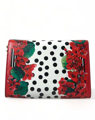 Dolce & Gabbana Red Floral Polka Dot Print Leather Chain Dg Logo Shoulder  Women's Bag