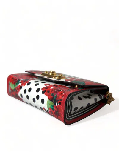 Dolce & Gabbana Red Floral Polka Dot Print Leather Chain Dg Logo Shoulder  Women's Bag