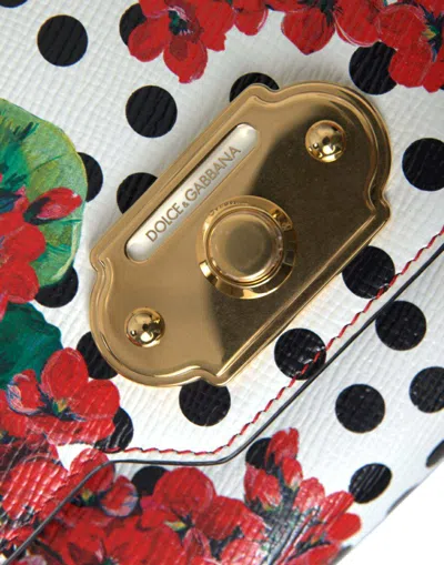 Dolce & Gabbana Red Floral Polka Dot Print Leather Chain Dg Logo Shoulder  Women's Bag
