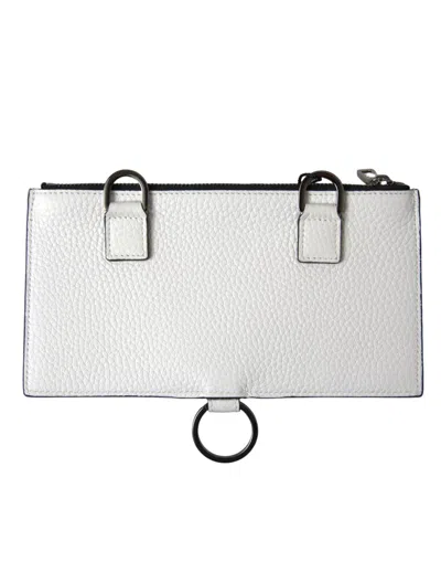 Dolce & Gabbana White Calfskin Leather Large Crossbody Card Holder Men's Wallet In Gray
