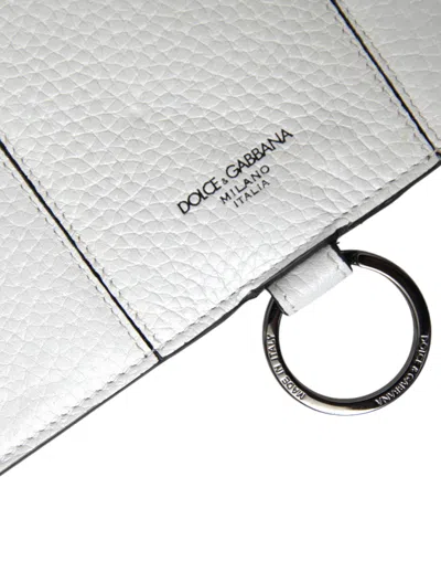Dolce & Gabbana White Calfskin Leather Large Crossbody Card Holder Men's Wallet In Gray