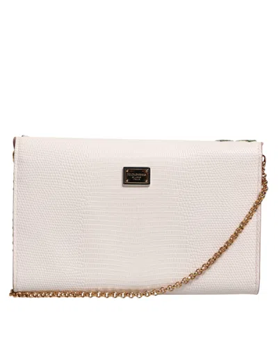 Dolce & Gabbana White Floral Leather Wallet Crossbody Gold Chain Bag In Pink