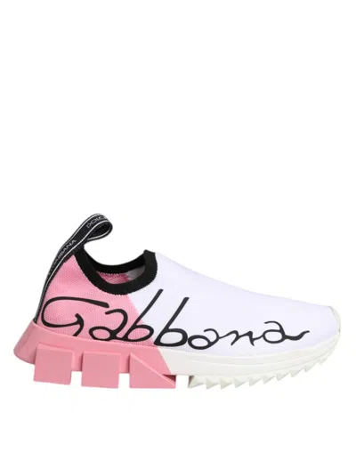 Pre-owned Dolce & Gabbana White Pink Low Top Sorrento Sneakers Women's Shoes ()