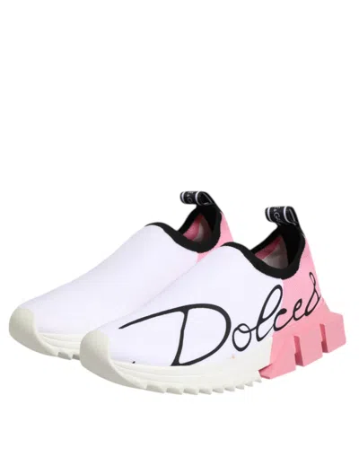 Pre-owned Dolce & Gabbana White Pink Low Top Sorrento Sneakers Women's Shoes ()