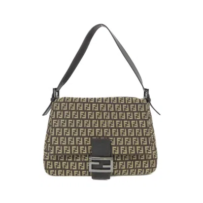 Pre-owned Fendi Baguette Beige Black Canvas Shoulder Bag ()