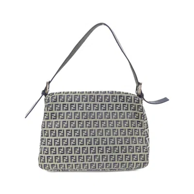 Pre-owned Fendi Baguette Gray Navy Canvas Shoulder Bag ()
