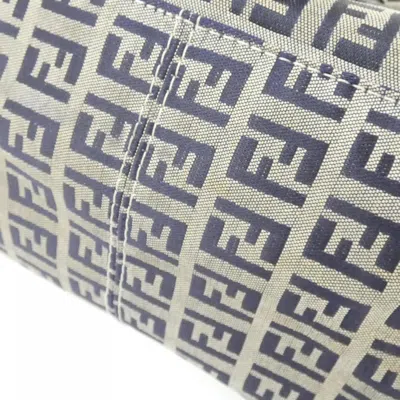 Pre-owned Fendi Baguette Gray Navy Canvas Shoulder Bag ()