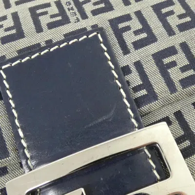 Pre-owned Fendi Baguette Gray Navy Canvas Shoulder Bag ()