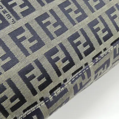 Pre-owned Fendi Baguette Gray Navy Canvas Shoulder Bag ()